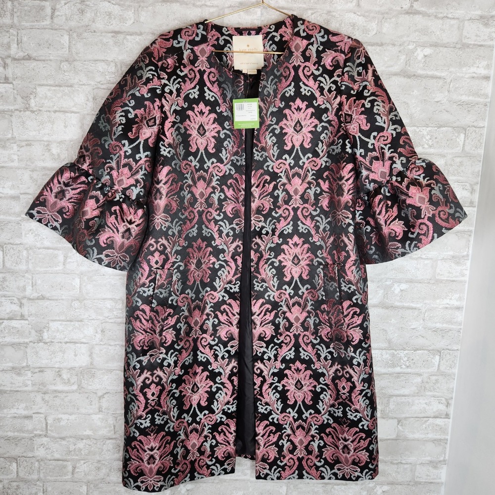 Kate Spade Tapestry Jacquard Coat Ruffle Sleeve Romantic Whimsigoth 12 NWT